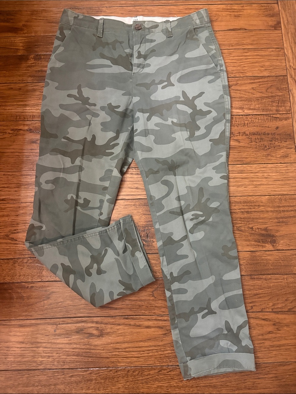 GAP Olive & Gray Camo Chino Pants. Gap for Good